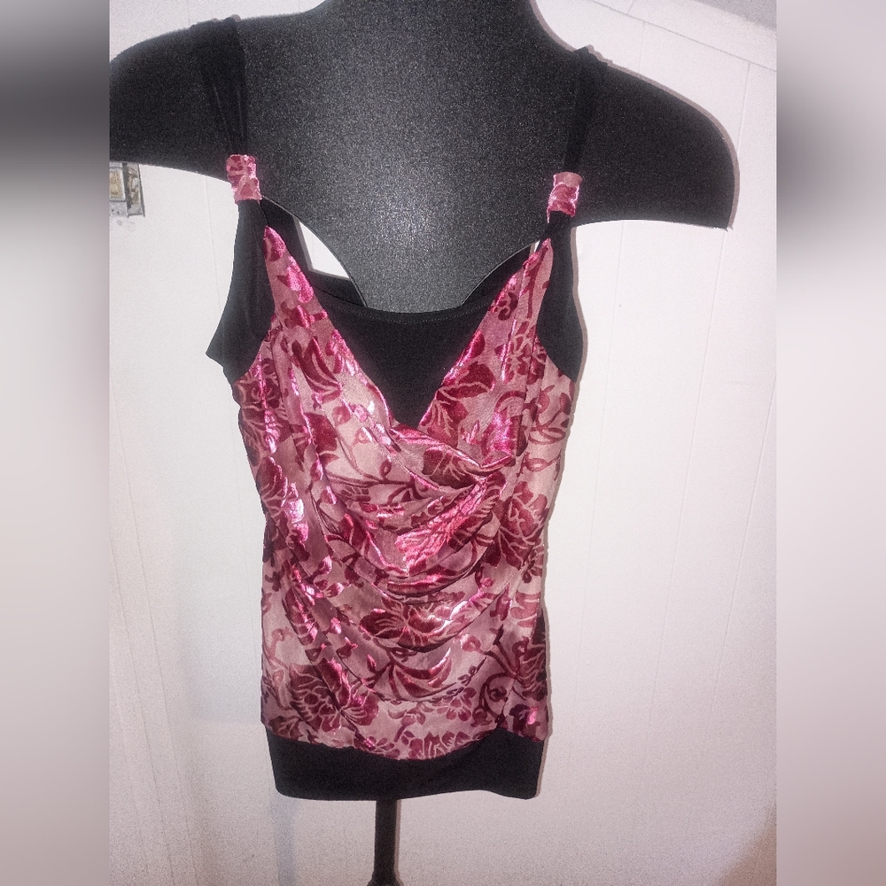 Studio Y Burgundy and Black Floral Blouse